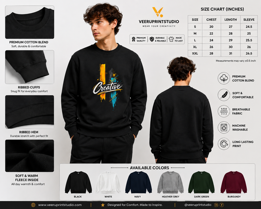 Unisex Creative Graphic Sweatshirt, Premium Cotton Blend Crewneck, VeeruPrintStudio