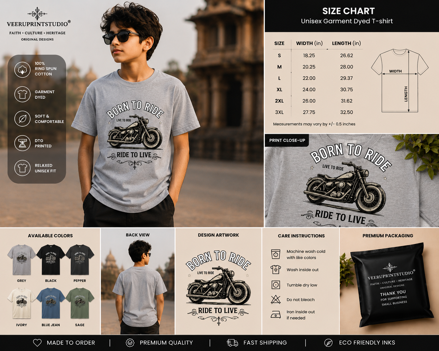 Born To Ride Vintage Motorcycle T-Shirt