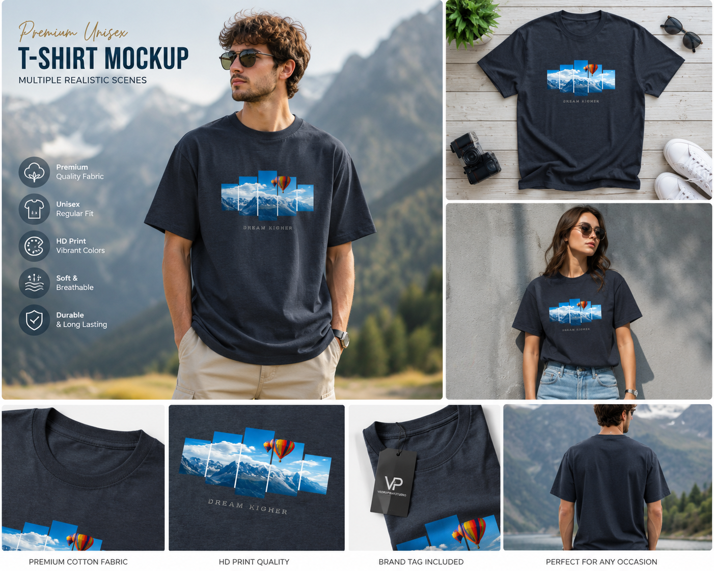 Unisex Basic T-Shirt, Dream Higher Mountain Graphic Cotton Tee